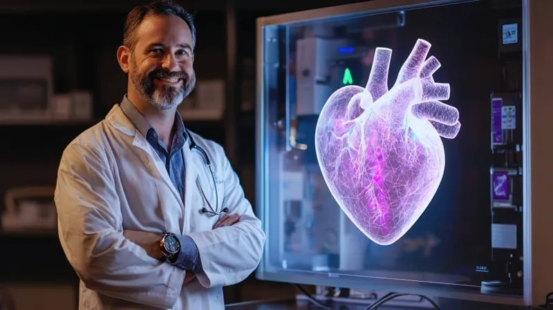 Smiling Cardiologist Standing 3d Hologram Heart X - Cardiovascular Technologist Certification study guide