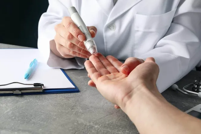 Doctor Checking Blood Sugar Level Patient Diabetes Gray Table X - Diabetes Education Certification study guide