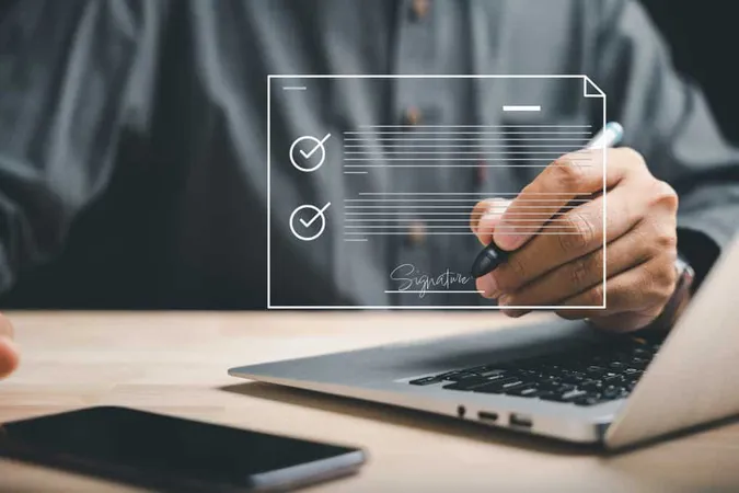 Businessman Embraces Digital Transformation Signing Business Contract Online Illustrates Esigning Digital Document Management Paperless Office Concept Agreement Is Sea X - DocuSign Certified Specialist study guide