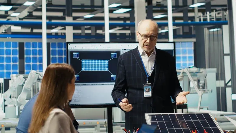 Businessmen Photovoltaics Factory Doing Financial Investments X - Electrical Generating Systems Association Certified study guide