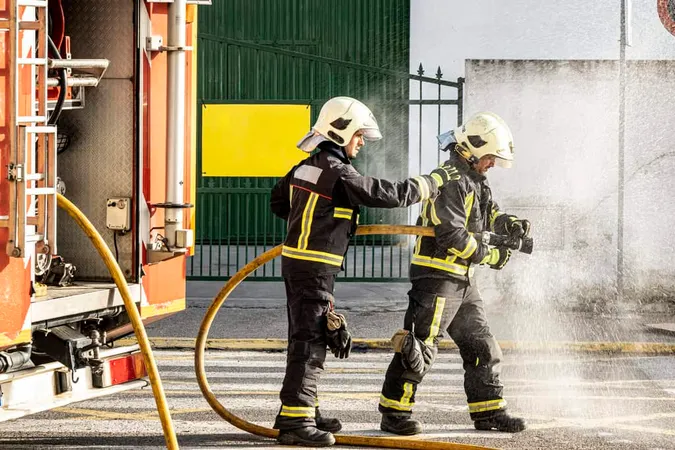 Firefighters With Water Hose Pul - Fire Safety study guide