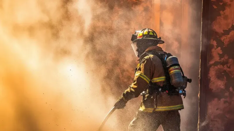 Fireman Breaks Through Smoke Bar - Fire Safety study guide