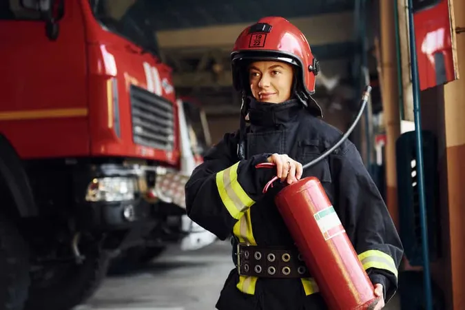 Holds Extinguisher Hands Female - Fire Safety study guide