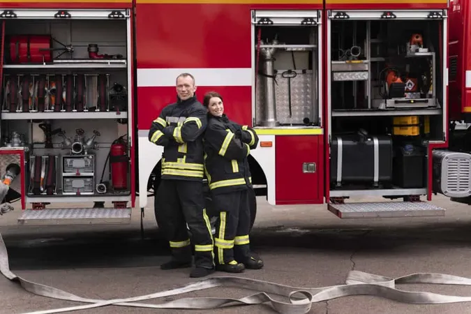 Male Female Firefighters Station Working Together 2 X - Fire Alarm Control Panel Certification study guide