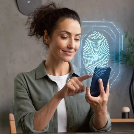 Biometrics Security System Woman Using Fingerprint Identification Access Personal Financial Data X - FIDO Certified Professional study guide