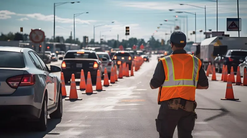 Traffic Management Crew Directing Vehicles Around Road Construction Zone X - Florida Highway Safety and Motor Vehicles study guide