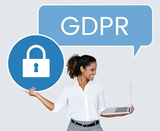 Woman With Gdpr Speech Bubbe Holding Padlock Icon - Certified General Data Protection Regulation Specialist study guide