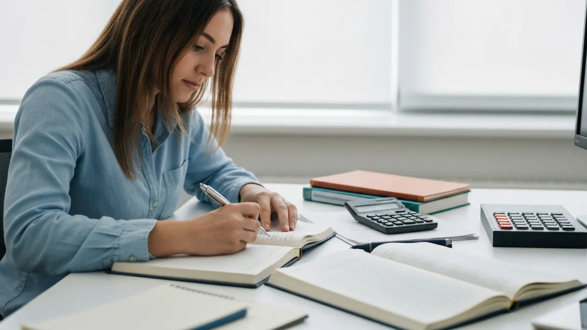 Adult student at a computer-based GED testing center completing the GED exam with a Pearson VUE testing proctor visible in the background