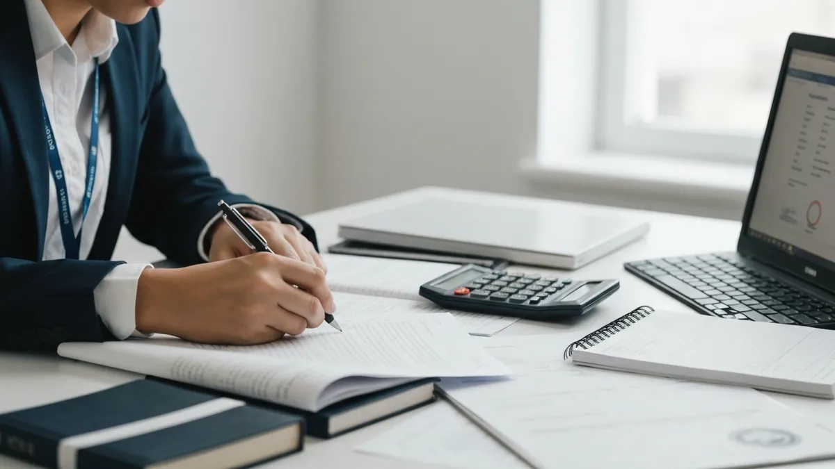 Person taking an online GED practice test at home on a laptop with study materials nearby