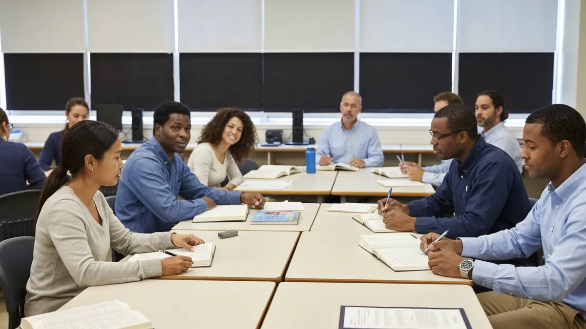 Open GED math study guide showing algebraic equations and step-by-step practice problem solutions