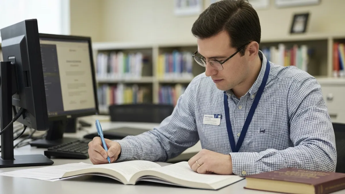 Adult learner preparing for the GED test online using practice tests and a study guide on a laptop