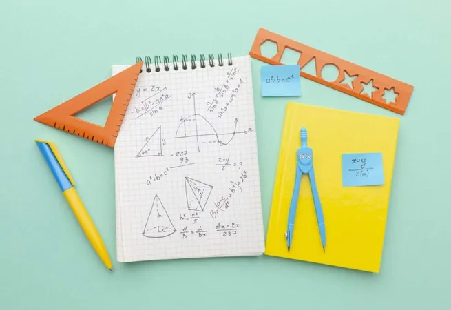 Flat Lay School Supplies Assortment X - Geometry study guide