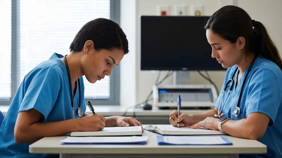 HHA student completing clinical skills evaluation at hospital bedside for home health aide certification requirements