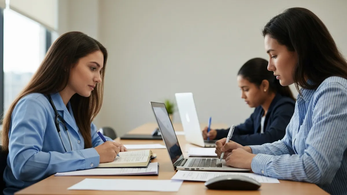 student searching for hha classes on computer - home health aide course finder