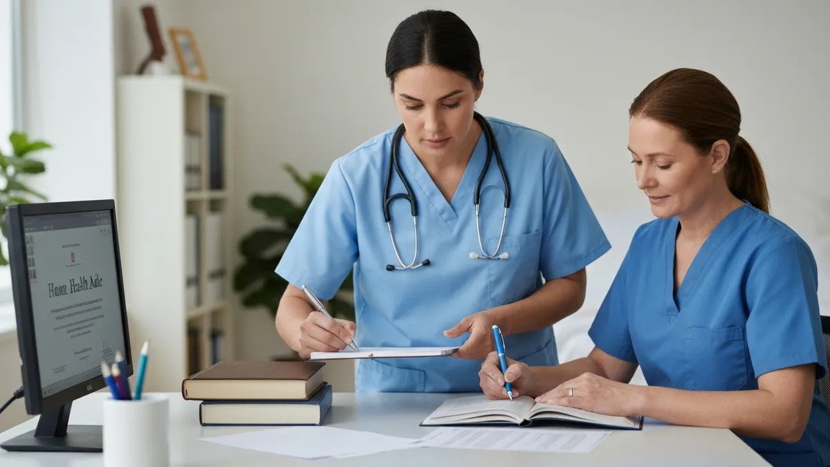 home health aide working with elderly patient at home - HHA career