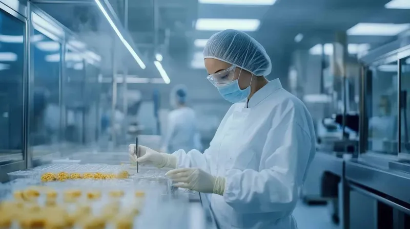 Hygiene Worker Inspects Food Products Quality Sterile Production Environment X - International Association of Healthcare Central Service Material Manage study guide