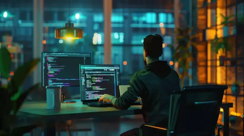 Young Male Software Engineer Sits His Desk Dark Office Illuminated By Soft Glow His Computer Screens X - Informatica PowerCenter Certification study guide