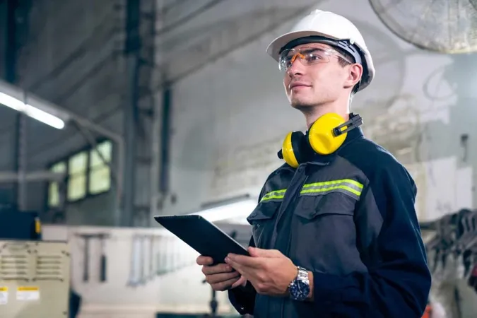 Young Factory Worker Using Adept Tablet Computer Workshop Building X - Industrial Security Professional Certification study guide