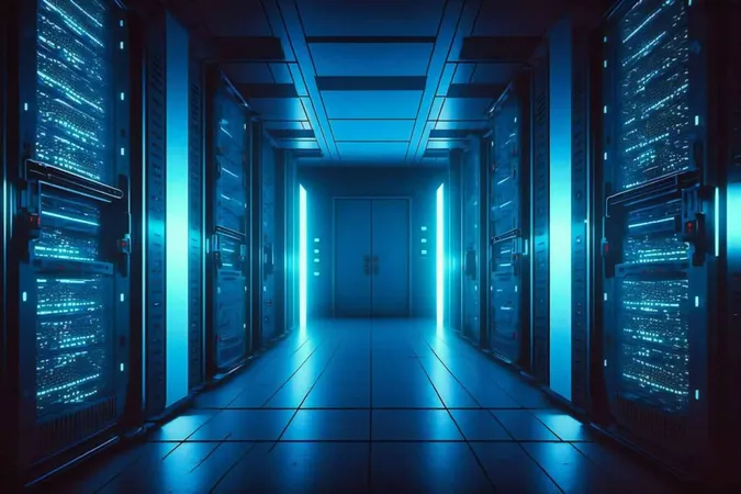 Corridor Filled With Rack Servers Supercomputers Emanates Cool Blue Glow Featuring Internet Connection Visualizations That Signify Seamless Data Flow X - Juniper Networks Certified Internet Associate study guide