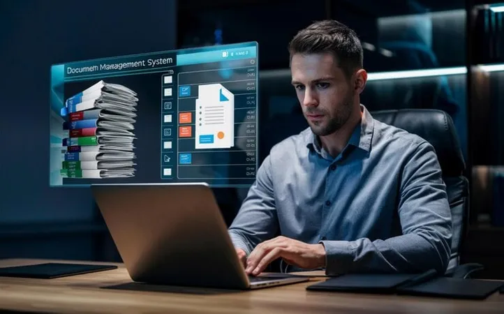 Man Sits Desk With Laptop Stack Papers Him - Microsoft 365 Administrator Expert study guide