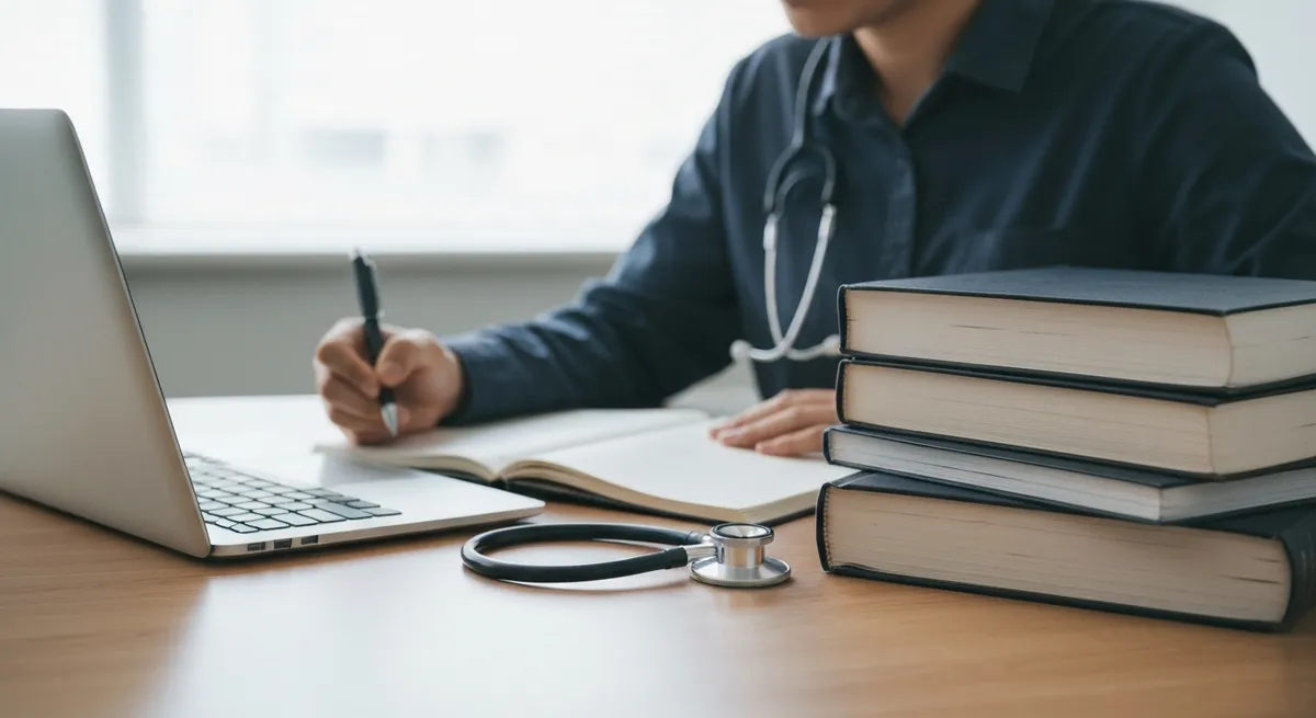 A nursing student focused on studying for the NCLEX exam, a crucial step in their journey to becoming an FNP.