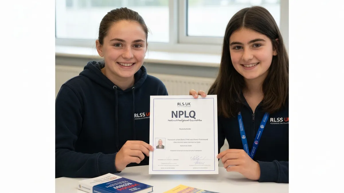 RLSS UK NPLQ certificate being presented to a newly qualified pool lifeguard after successful course completion