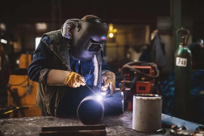Welder Protective Uniform Mask Welding Metal Pipe Industrial Table While Sparks Flying X - Ontario Industrial Trades Certification study guide