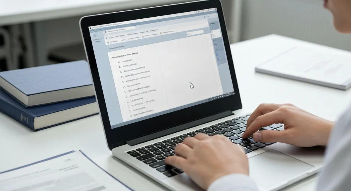 A student uses a laptop for their mcas practice test, highlighting the digital format.