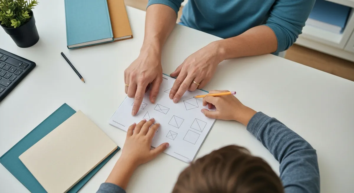 A supportive parent assists their child with IAR test preparation at home.