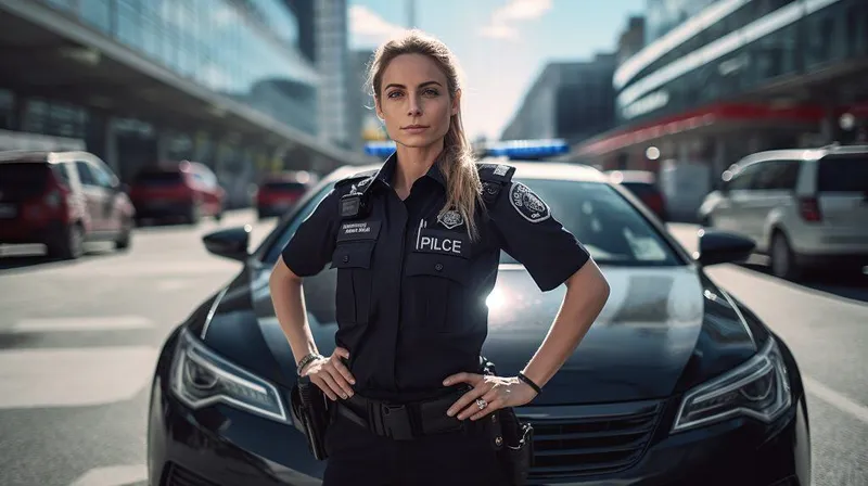 Female Police Officer Stands Front Police Car X - Pursuit Intervention Technique Certification study guide