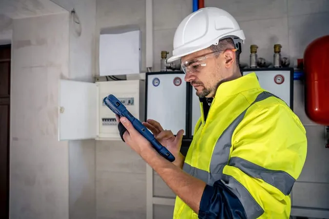 Man Electrical Technician Working Switchboard With Fuses Uses Tablet 3 X - Radon Mitigation Specialist study guide