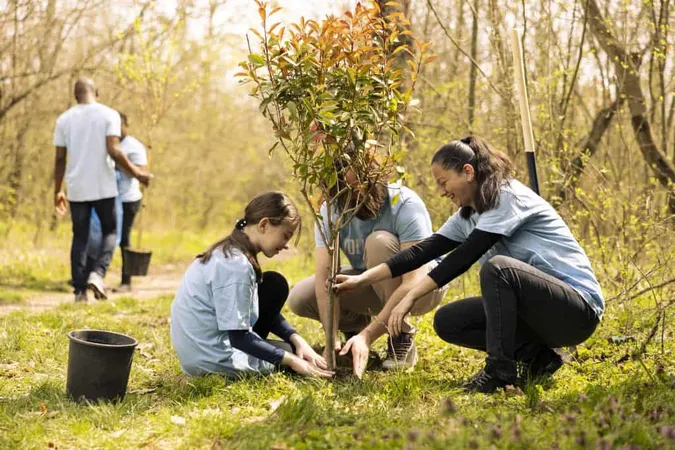 Volunteers Little Kid Planting Tree Covering Hole Ground X - Society of American Foresters Certification study guide