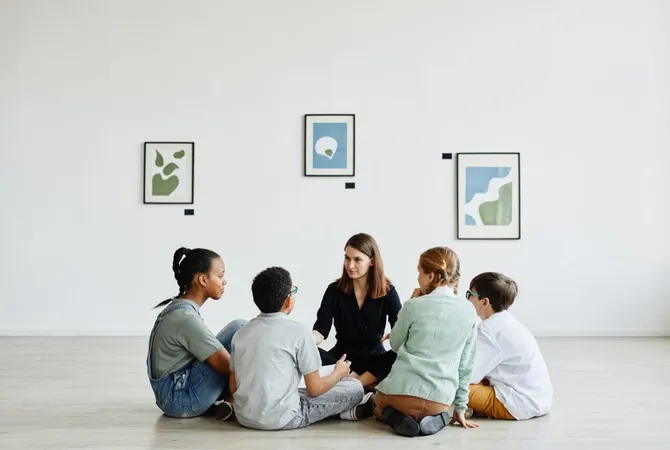 Full Length View Diverse Group Children Sitting Circle Class Art Gallery Copy Space X - Social and Emotional Learning Certification study guide