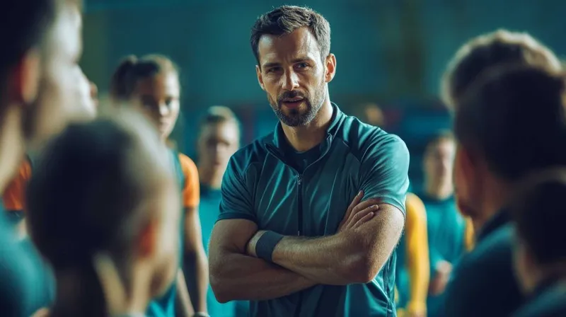 Coach Stands Confidently With Arms Crossed Addressing His Team Symbolizing Leadership Dete X - USATF Coaching Education Certification study guide