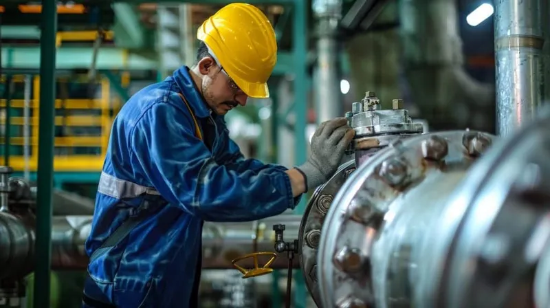 Factory Worker Inspecting Leak Steel Pipeline System Highlighting Importance Regular Maintenance X - Underground Storage Tank Certification study guide