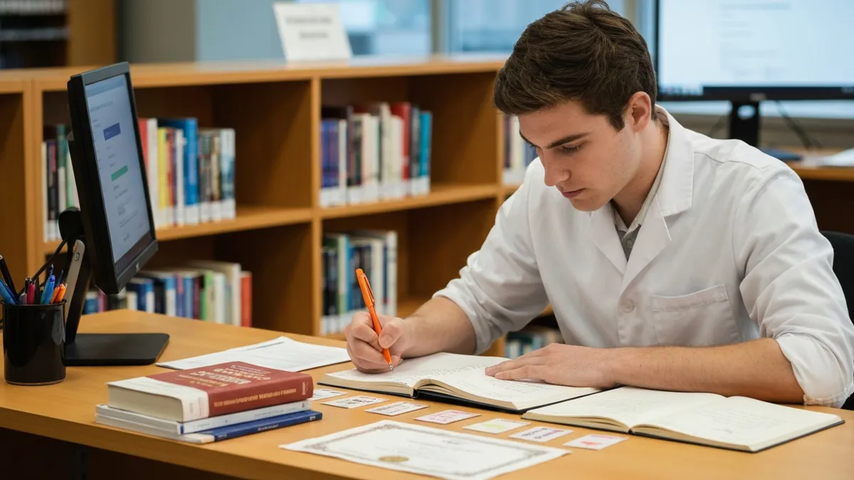 Person studying English vocabulary to prepare for Versant test