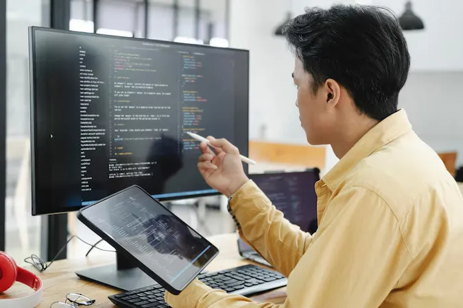 It Programmer Starts Working Desktop Computer Website Developer Software Engineer Developing App Video Game Terminal With Coding Programming Language - Veeam Certified Engineer study guide