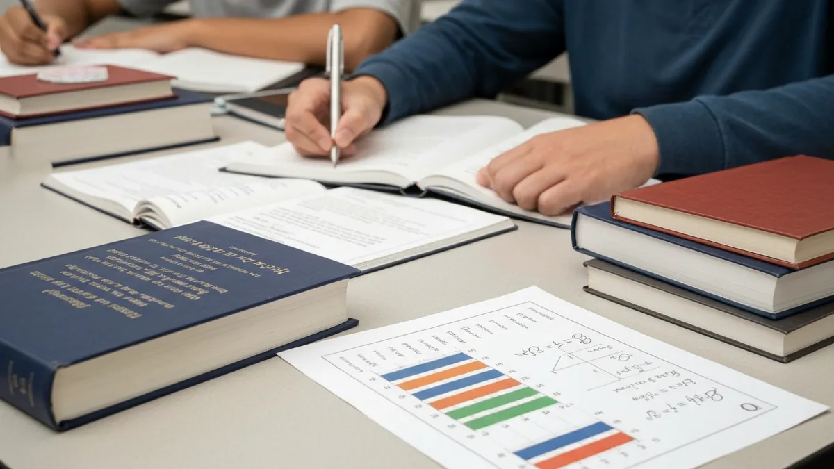 Close-up of a student math worksheet with bar graph, fraction conversion table, and algebra equations on a school desk