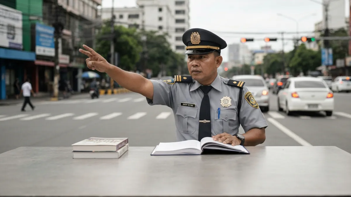 MMDA traffic enforcer on Manila road during number coding hours
