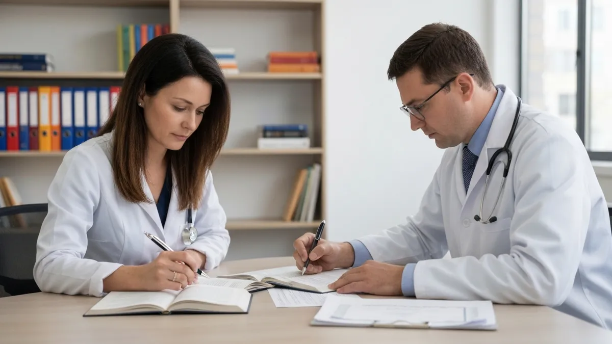 Clinical psychologist interpreting MCMI personality assessment results with patient during mental health evaluation session