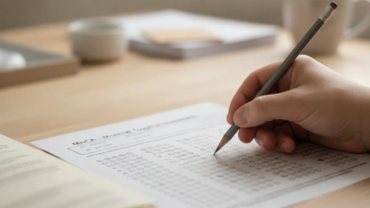 Older adult with low vision completing the telephone MoCA memory recall and orientation questions