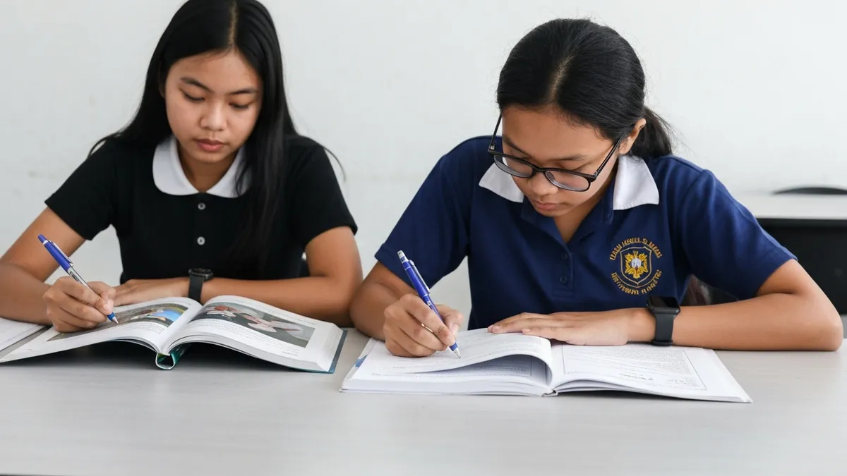 Grade 9 student studying Filipino grammar and literature for the NCAE exam