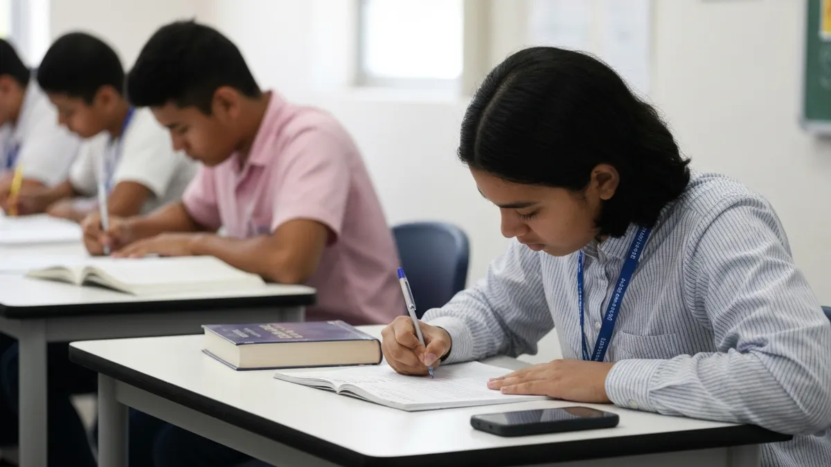 A Grade 9 student carefully filling out an NCAE answer sheet on exam day in October
