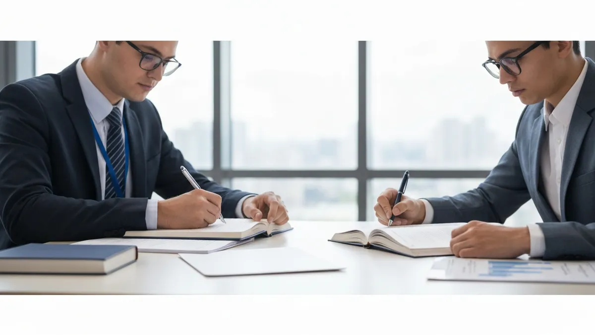 Professional advancing to supervisory role after passing supervisory leadership assessment test for management promotion in corporate or government setting