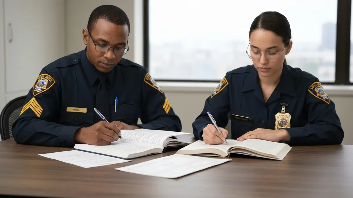 NYC traffic enforcement agent on duty issuing parking summons in Manhattan after passing civil service written exam and completing NYPD TEA hiring process