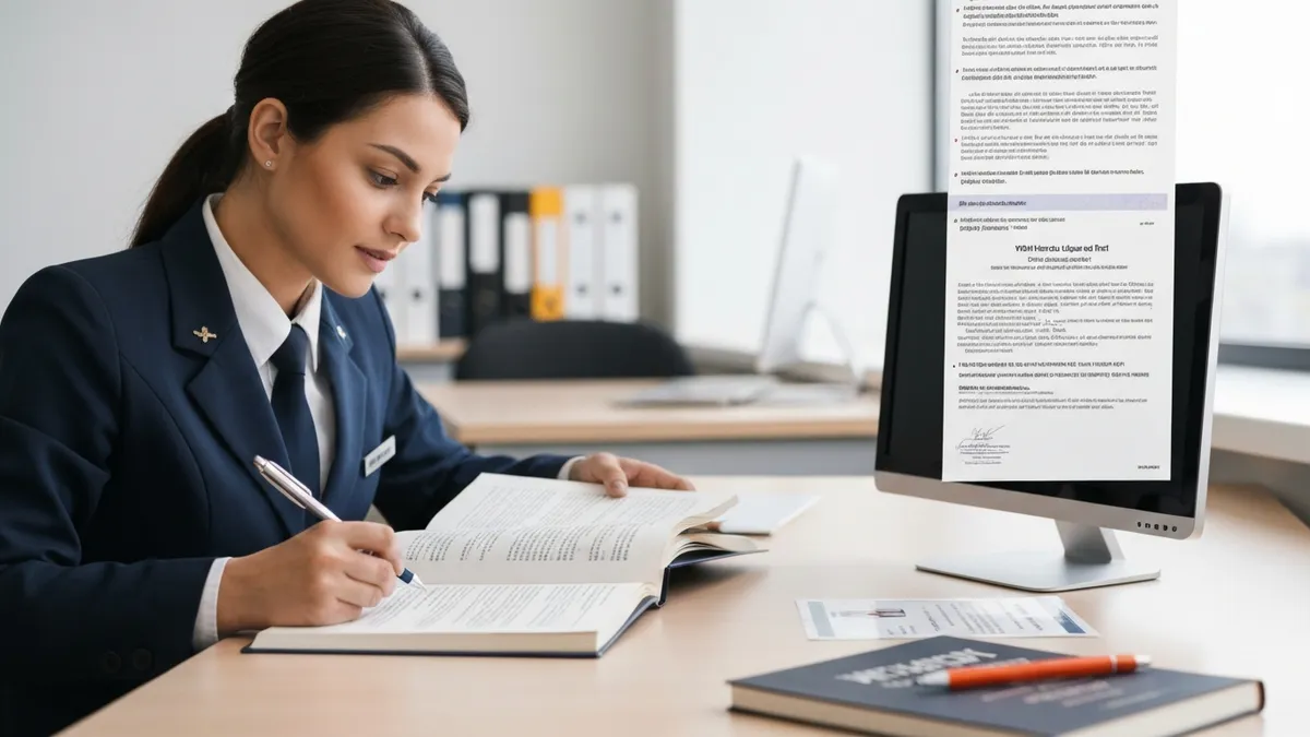 Cabin crew candidate preparing for VEPT English proficiency test for airline job application