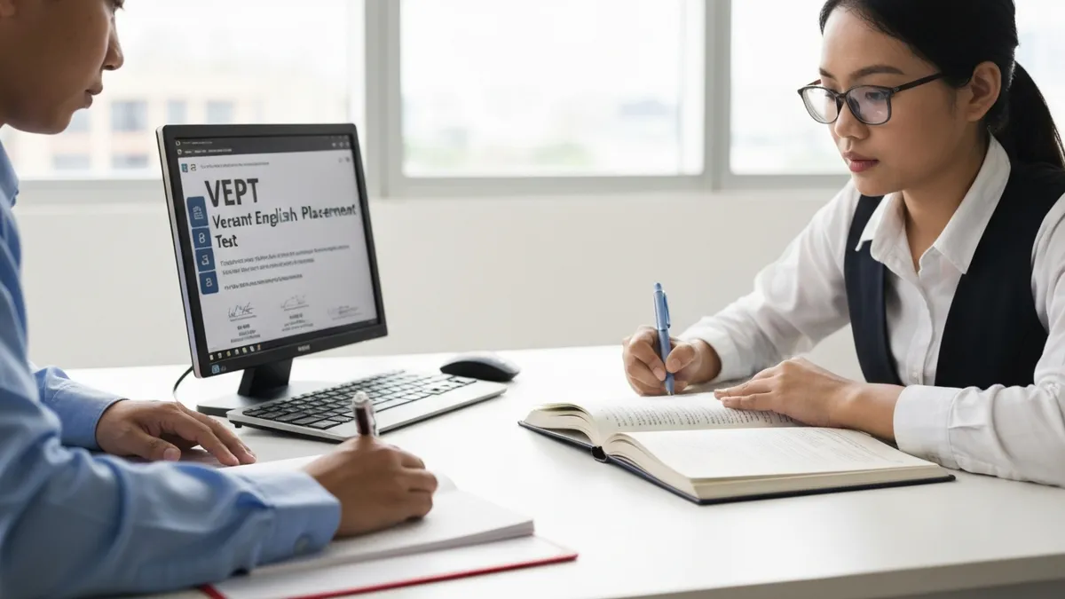 Call center agent preparing for VEPT Versant test for BPO job application Philippines