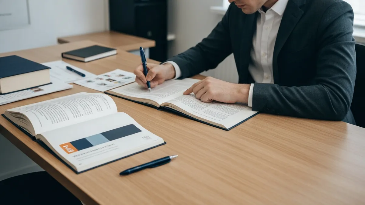 Professional studying for VEPT vocabulary section using business English resources and flashcard system