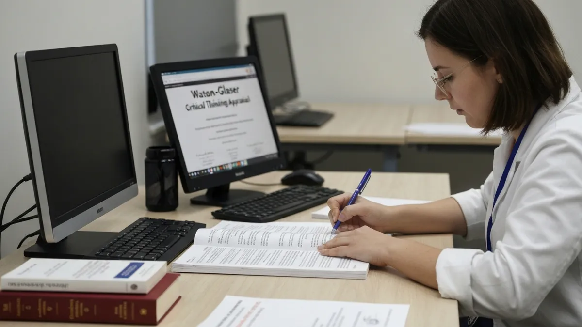 Candidate working through Watson Glaser inference section practice questions at a desk