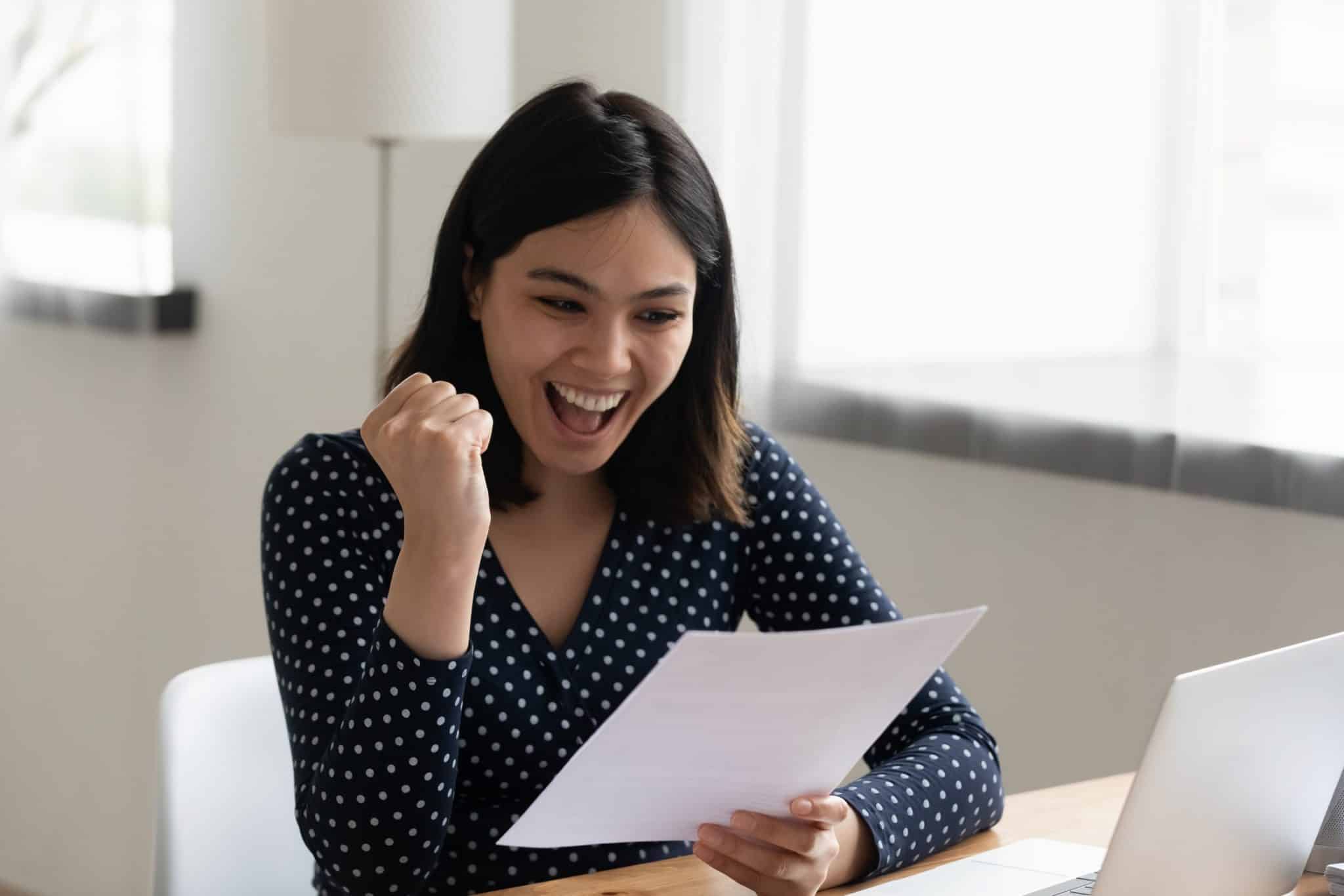 Amazed,Young,Mixed,Race,Female,Student,Hold,Official,Written,Letter ...